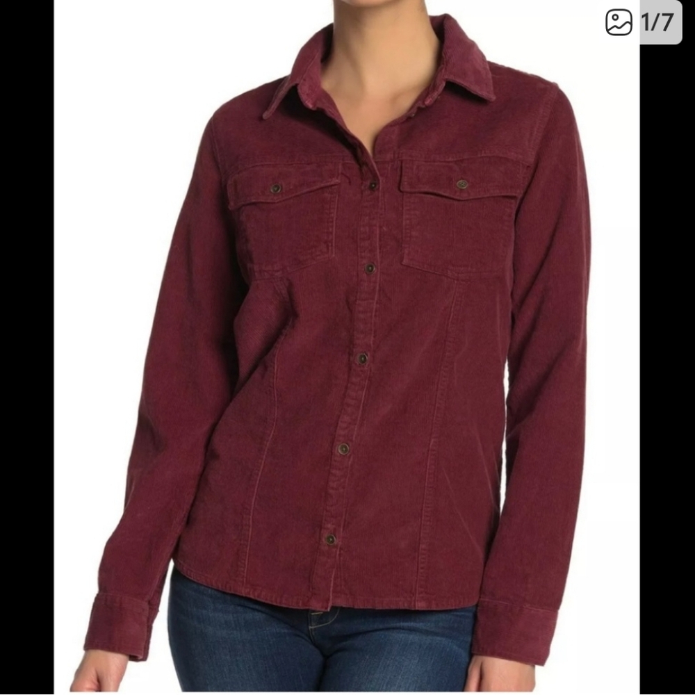 Roxy Womens Corduroy Button Shirt Jacket Shaket Medium Burgundy Maroon